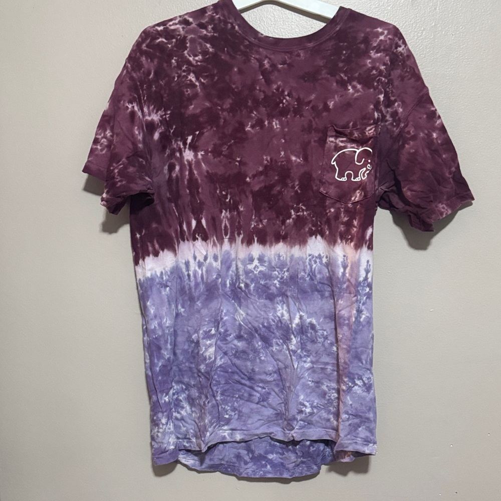Ivory Ella Tie-Dye Pocket Tee with Elephant Logo - Maroon & Lavender